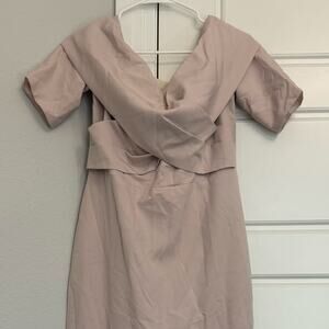 Light Pink Blush Maxi Dress Short Sleeves Back Slit Size 10